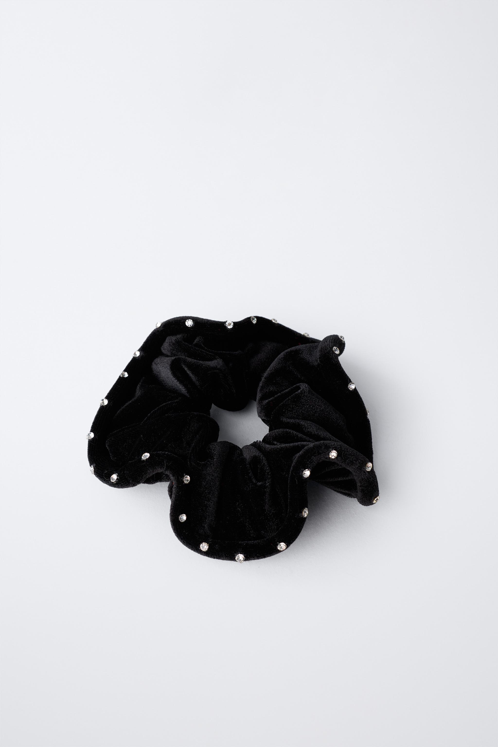 TWO-PACK OF VELVET RHINESTONE SCRUNCHIES